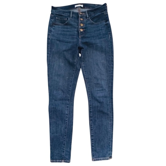 LOFT Size 27/4 Button Front High Rise Skinny Jeans in Classic Mid Wash - Picture 2 of 7